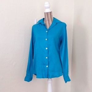 Fat Hat Vintage 100% Linen Button Front Long Sleeve Oversize Blouse NWT Size S